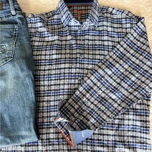 Men's Blue Plaid Casual Button Down Shirt